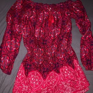 Bright pink off the shoulder romper